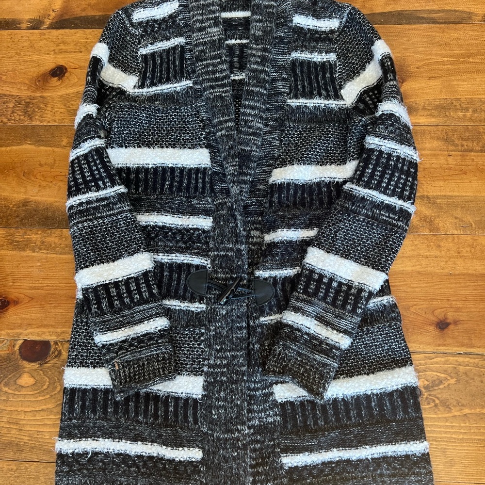 Ruff Hewn Cozy long Black and White stripe Knit Sweater